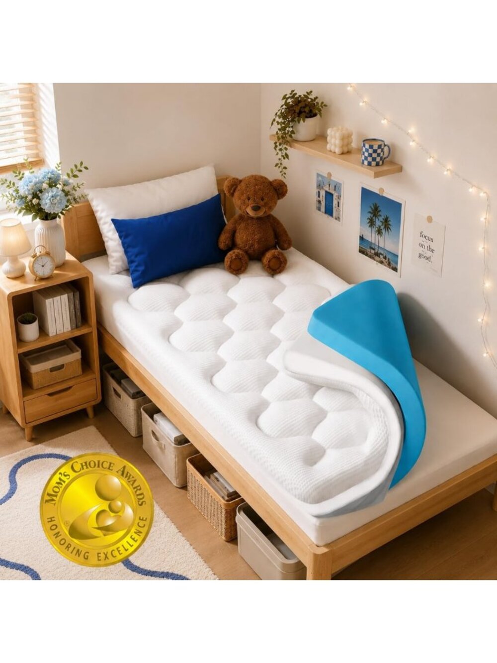 Cooling Twin XL Mattress Topper - 4 Inch Dual Layer Gel Memory Foam & Pillow
